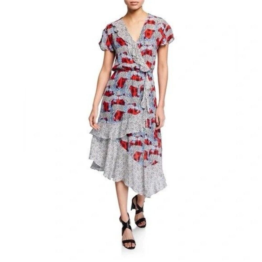 PARKER Reina Mixed Print Wrap-Front Midi Dress Size M $398